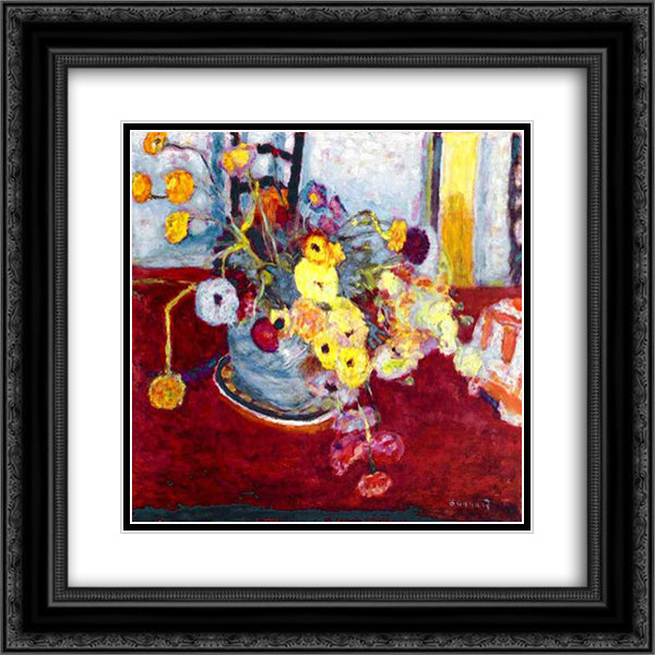 Flowers on a Red Carpet 20x20 Black Ornate Wood Framed Art Print Poster with Double Matting by Bonnard, Pierre