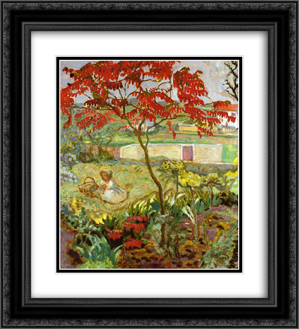 Garden with Red Tree 20x22 Black Ornate Wood Framed Art Print Poster with Double Matting by Bonnard, Pierre