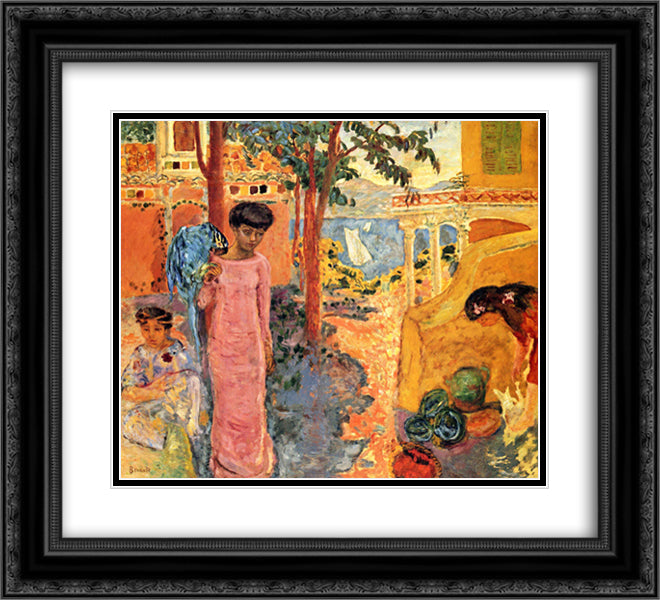 Girl with Parrot 22x20 Black Ornate Wood Framed Art Print Poster with Double Matting by Bonnard, Pierre