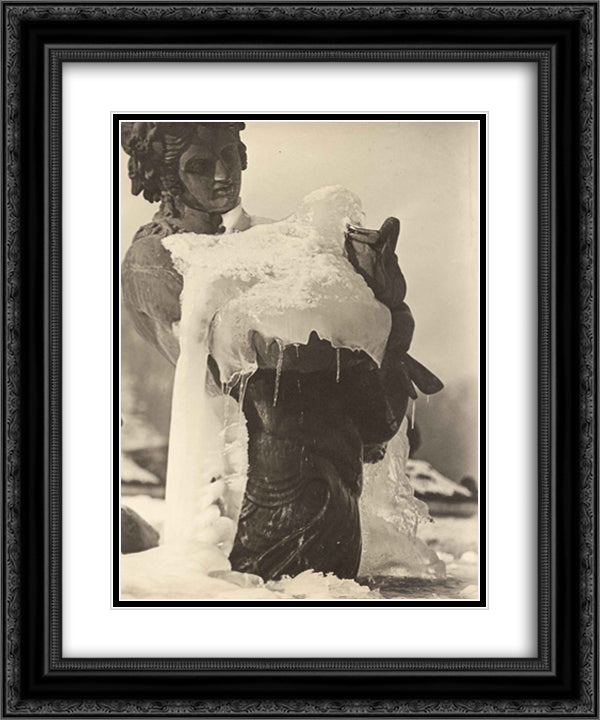 Frozen Fountain 20x24 Black Ornate Wood Framed Art Print Poster with Double Matting by Dubreuil, Pierre