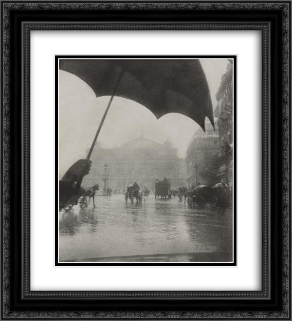 Opera, Rainy Day 20x22 Black Ornate Wood Framed Art Print Poster with Double Matting by Dubreuil, Pierre