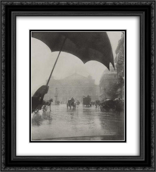 Opera, Rainy Day 20x22 Black Ornate Wood Framed Art Print Poster with Double Matting by Dubreuil, Pierre