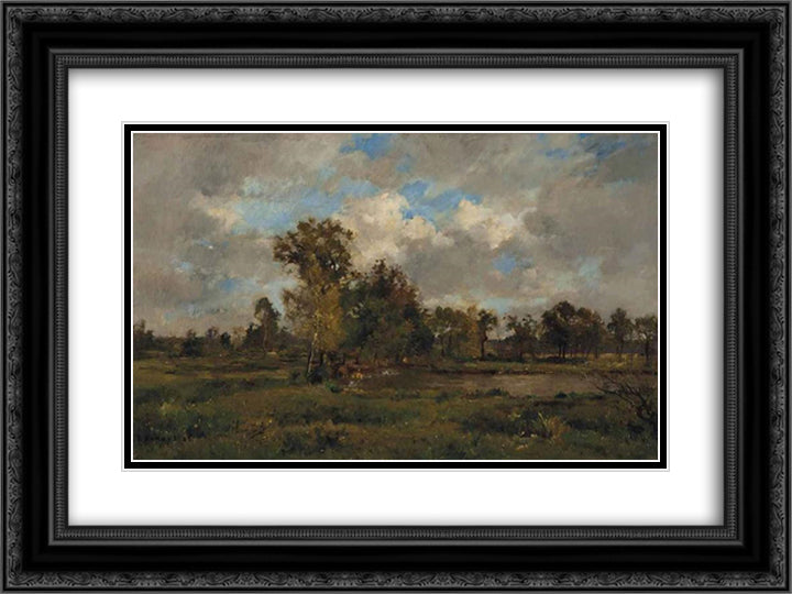 A Lake in a Clearing 24x18 Black Ornate Wood Framed Art Print Poster with Double Matting by Damoye, Pierre Emmanuel