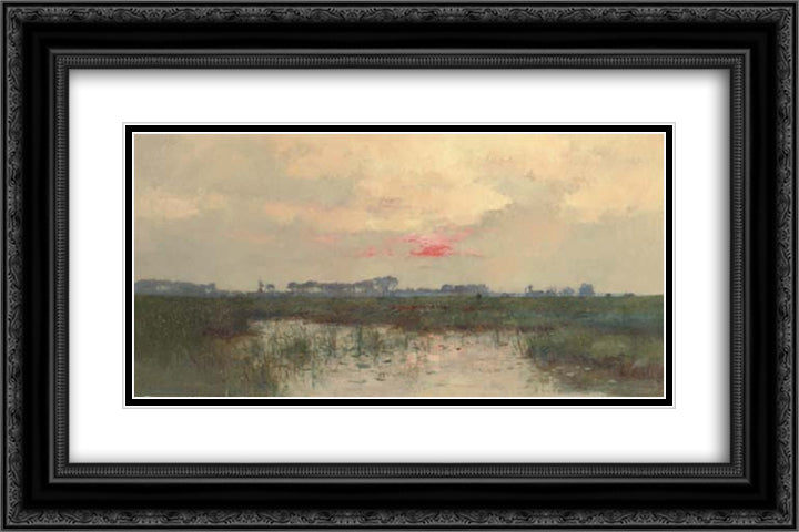 Coucher de soleil sur l'etang 24x16 Black Ornate Wood Framed Art Print Poster with Double Matting by Damoye, Pierre Emmanuel