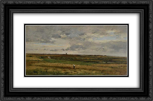 Farm Workers 24x16 Black Ornate Wood Framed Art Print Poster with Double Matting by Damoye, Pierre Emmanuel