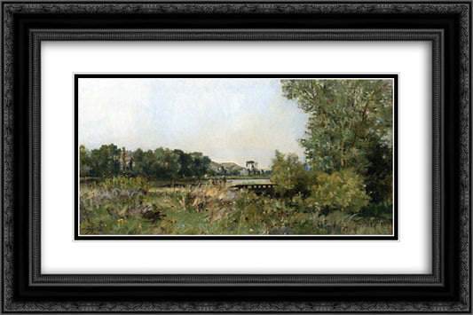 Near Amiens 24x16 Black Ornate Wood Framed Art Print Poster with Double Matting by Damoye, Pierre Emmanuel