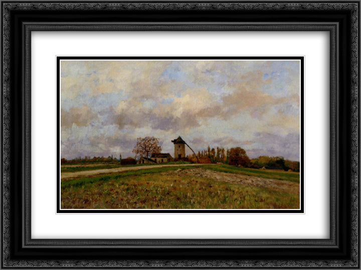 Paysage Au Moulin 24x18 Black Ornate Wood Framed Art Print Poster with Double Matting by Damoye, Pierre Emmanuel