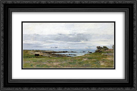 Sur la Cote Bretonne 24x16 Black Ornate Wood Framed Art Print Poster with Double Matting by Damoye, Pierre Emmanuel