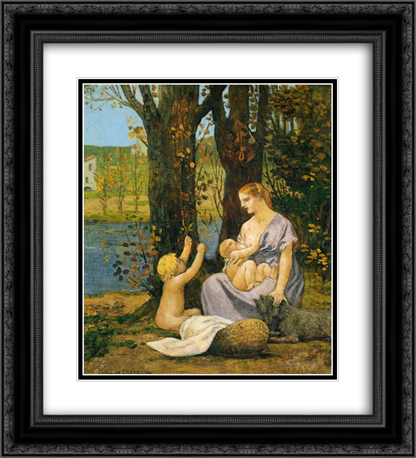 Allegory of Charity 20x22 Black Ornate Wood Framed Art Print Poster with Double Matting by Puvis de Chavannes, Pierre