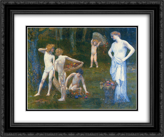 Children in an Orchard 24x20 Black Ornate Wood Framed Art Print Poster with Double Matting by Puvis de Chavannes, Pierre