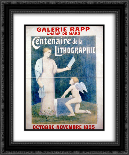 Chromolithograph Poster 20x24 Black Ornate Wood Framed Art Print Poster with Double Matting by Puvis de Chavannes, Pierre