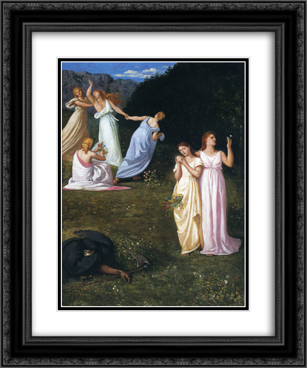 Death and the Maidens 20x24 Black Ornate Wood Framed Art Print Poster with Double Matting by Puvis de Chavannes, Pierre