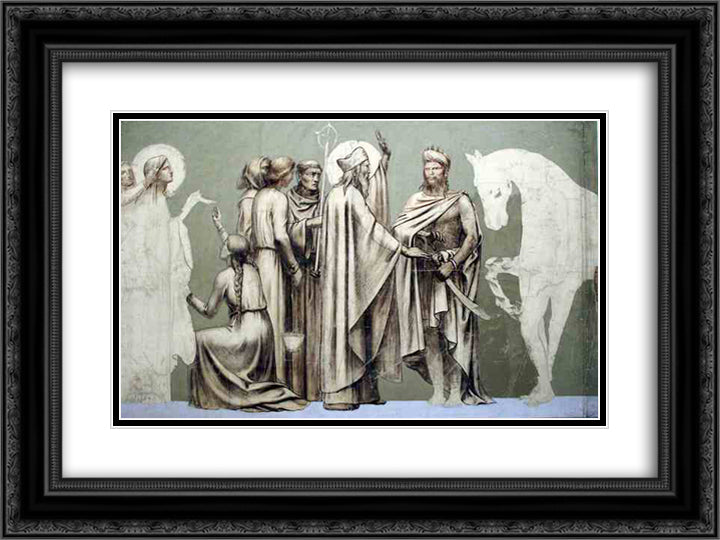 Fresco for the decoration of the Pantheon saints 24x18 Black Ornate Wood Framed Art Print Poster with Double Matting by Puvis de Chavannes, Pierre