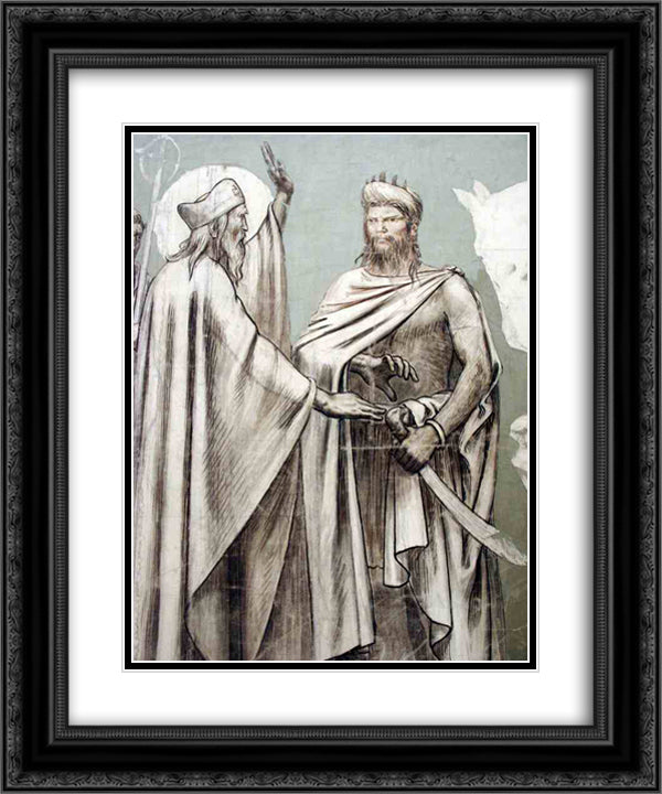 Fresco for the decoration of the Pantheon saints (detail) 20x24 Black Ornate Wood Framed Art Print Poster with Double Matting by Puvis de Chavannes, Pierre