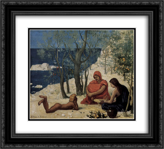 Greek Colony, Marseille 22x20 Black Ornate Wood Framed Art Print Poster with Double Matting by Puvis de Chavannes, Pierre