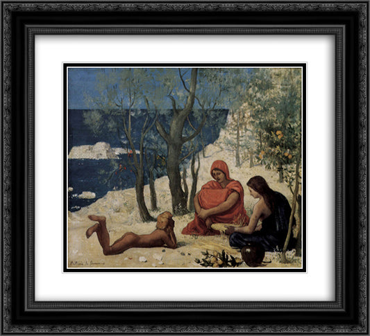 Greek Colony, Marseille 22x20 Black Ornate Wood Framed Art Print Poster with Double Matting by Puvis de Chavannes, Pierre