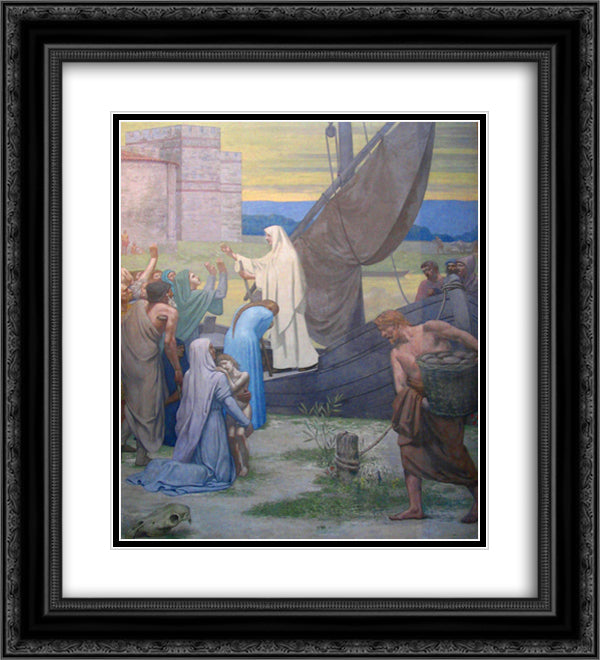 Life of St. Genevieve 20x22 Black Ornate Wood Framed Art Print Poster with Double Matting by Puvis de Chavannes, Pierre