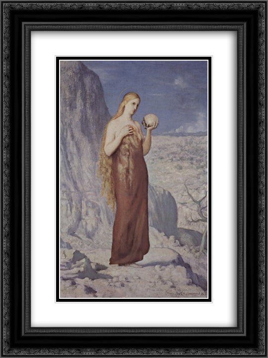 Mary Magdalene in the Desert 18x24 Black Ornate Wood Framed Art Print Poster with Double Matting by Puvis de Chavannes, Pierre