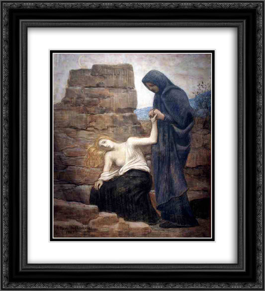 Pity 20x22 Black Ornate Wood Framed Art Print Poster with Double Matting by Puvis de Chavannes, Pierre