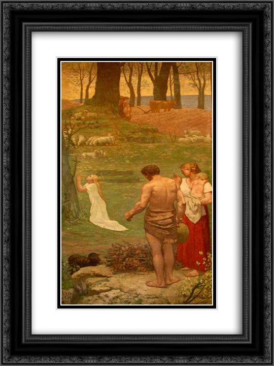 St. Genevieve as a Child in Prayer 18x24 Black Ornate Wood Framed Art Print Poster with Double Matting by Puvis de Chavannes, Pierre