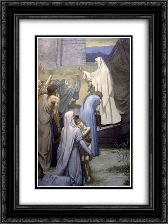 St. Genevieve Bringing Supplies to the City of Paris after the Siege 18x24 Black Ornate Wood Framed Art Print Poster with Double Matting by Puvis de Chavannes, Pierre