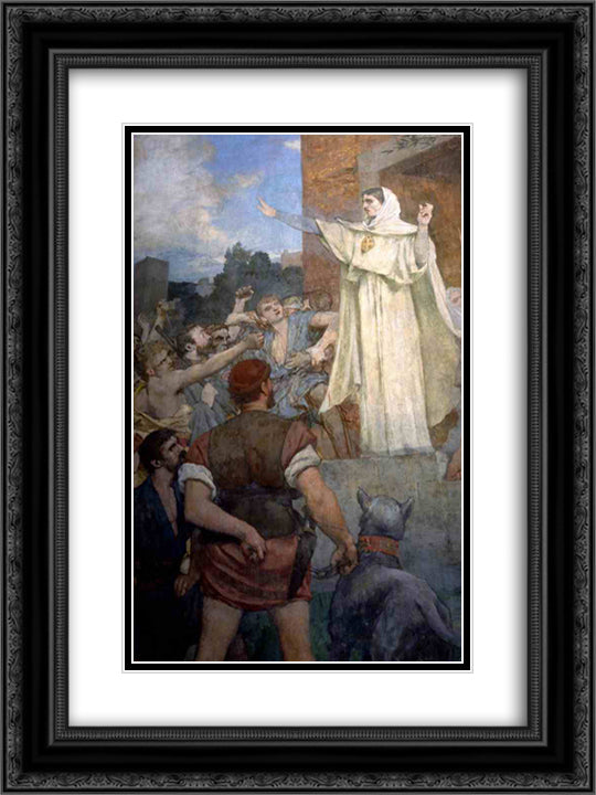 St. Genevieve makes confidence and calm to frightened Parisians of the approach of Attila 18x24 Black Ornate Wood Framed Art Print Poster with Double Matting by Puvis de Chavannes, Pierre