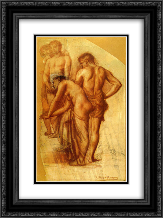 Study for Four Figures in Rest 18x24 Black Ornate Wood Framed Art Print Poster with Double Matting by Puvis de Chavannes, Pierre