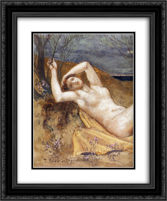 Tamaris (detail) 20x24 Black Ornate Wood Framed Art Print Poster with Double Matting by Puvis de Chavannes, Pierre