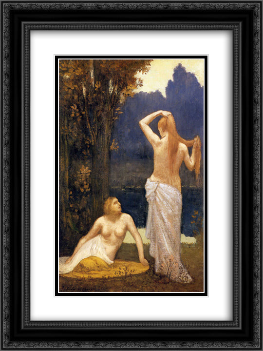 The Bathers 18x24 Black Ornate Wood Framed Art Print Poster with Double Matting by Puvis de Chavannes, Pierre