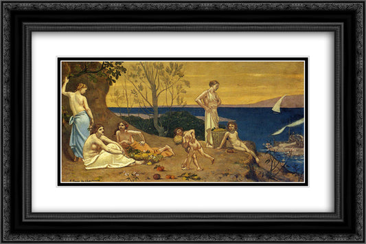 The Happy Land 24x16 Black Ornate Wood Framed Art Print Poster with Double Matting by Puvis de Chavannes, Pierre