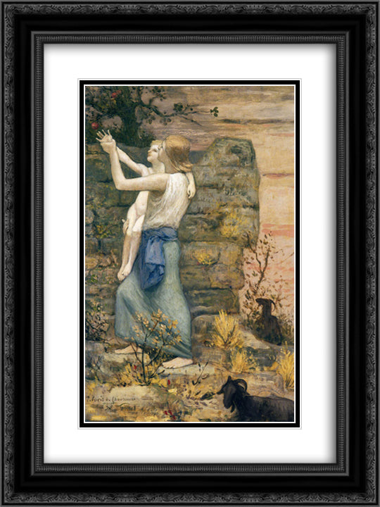 The Keeper of Goats 18x24 Black Ornate Wood Framed Art Print Poster with Double Matting by Puvis de Chavannes, Pierre