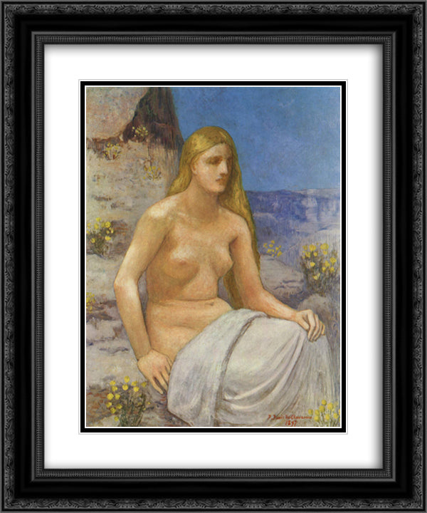 The Penitent Magdalen 20x24 Black Ornate Wood Framed Art Print Poster with Double Matting by Puvis de Chavannes, Pierre