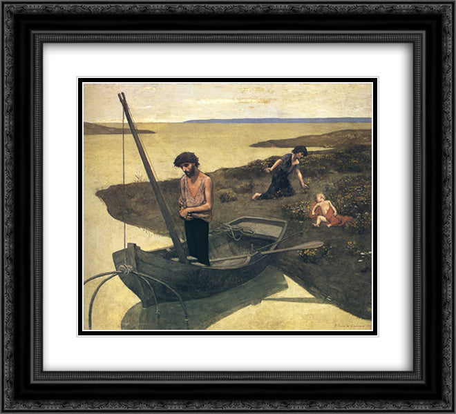 The Poor Fisherman 22x20 Black Ornate Wood Framed Art Print Poster with Double Matting by Puvis de Chavannes, Pierre