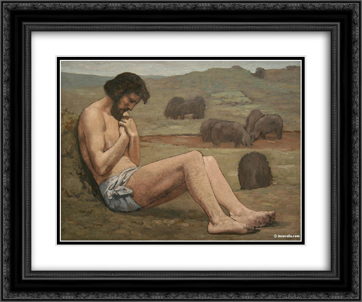 The Prodigal Son 24x20 Black Ornate Wood Framed Art Print Poster with Double Matting by Puvis de Chavannes, Pierre