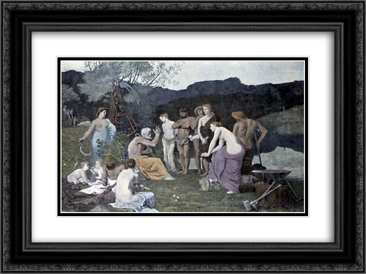 The Rest 24x18 Black Ornate Wood Framed Art Print Poster with Double Matting by Puvis de Chavannes, Pierre