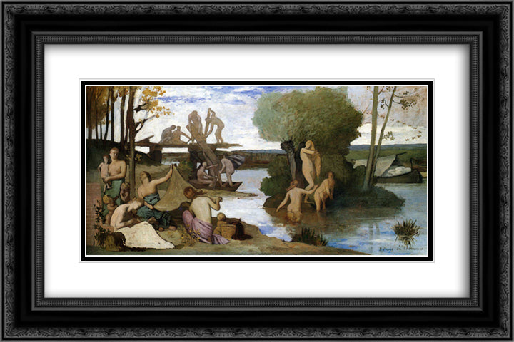 The River 24x16 Black Ornate Wood Framed Art Print Poster with Double Matting by Puvis de Chavannes, Pierre