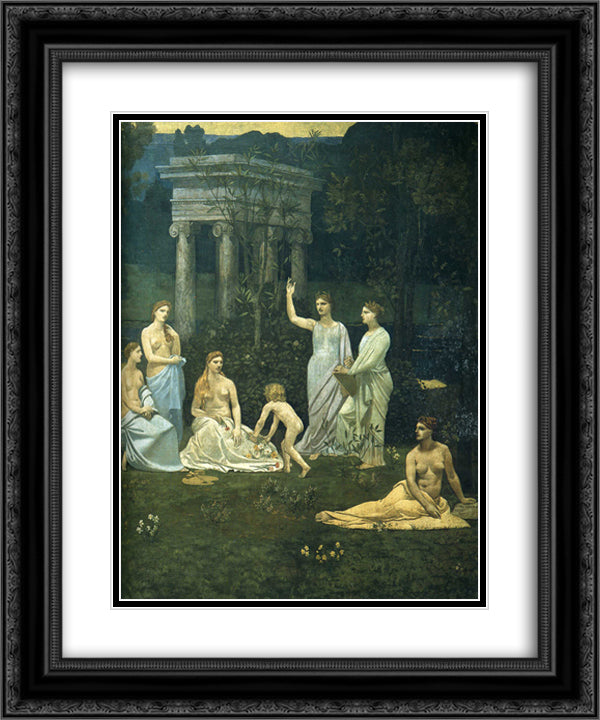 The Sacred Wood Cherished by the Arts and the Muses (detail) 20x24 Black Ornate Wood Framed Art Print Poster with Double Matting by Puvis de Chavannes, Pierre