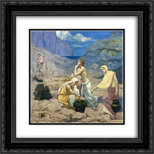 The Song of the Shepherd 20x20 Black Ornate Wood Framed Art Print Poster with Double Matting by Puvis de Chavannes, Pierre