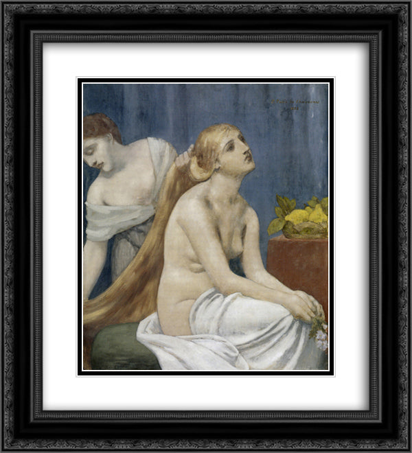 The Toilette 20x22 Black Ornate Wood Framed Art Print Poster with Double Matting by Puvis de Chavannes, Pierre