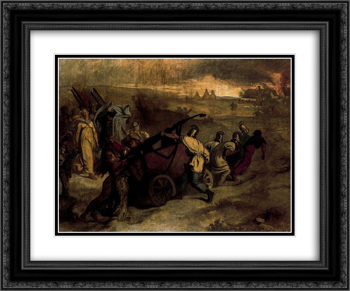 The Village Firemen 24x20 Black Ornate Wood Framed Art Print Poster with Double Matting by Puvis de Chavannes, Pierre