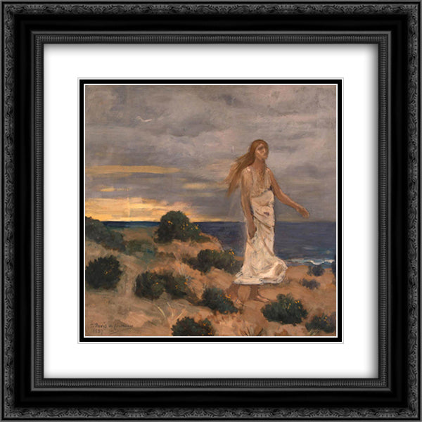 Woman by the Sea 20x20 Black Ornate Wood Framed Art Print Poster with Double Matting by Puvis de Chavannes, Pierre