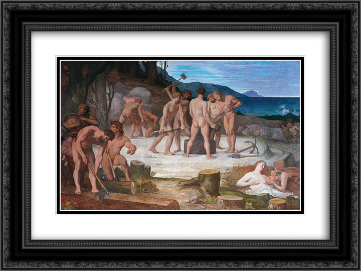 Work 24x18 Black Ornate Wood Framed Art Print Poster with Double Matting by Puvis de Chavannes, Pierre