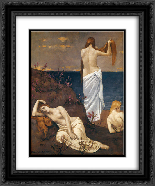 Young Girls by the Sea 20x24 Black Ornate Wood Framed Art Print Poster with Double Matting by Puvis de Chavannes, Pierre