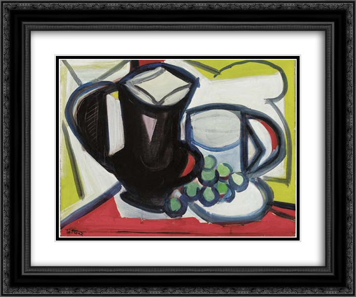 Nature morte au pichet et raisins 24x20 Black Ornate Wood Framed Art Print Poster with Double Matting by Tal Coat, Pierre