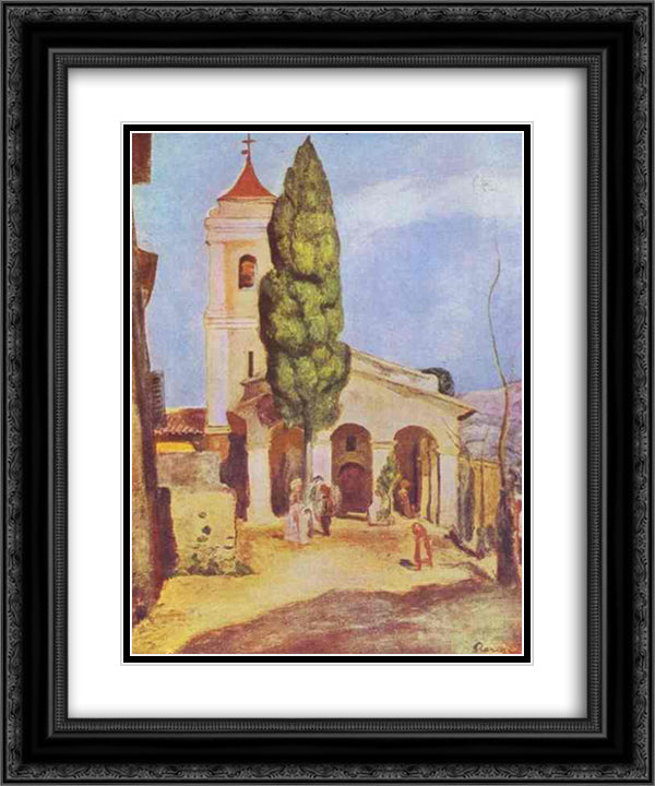 A Church at Cagnes 20x24 Black Ornate Wood Framed Art Print Poster with Double Matting by Renoir, Pierre Auguste