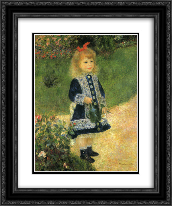 A Girl with a Watering Can 20x24 Black Ornate Wood Framed Art Print Poster with Double Matting by Renoir, Pierre Auguste