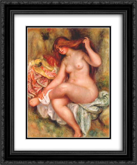 A Seating Bather 20x24 Black Ornate Wood Framed Art Print Poster with Double Matting by Renoir, Pierre Auguste