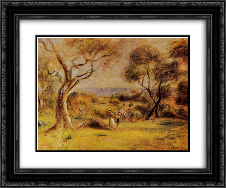 A Walk by the Sea 24x20 Black Ornate Wood Framed Art Print Poster with Double Matting by Renoir, Pierre Auguste