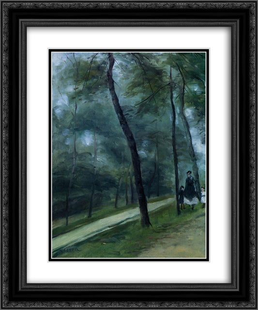 A Walk in the Woods (Madame Lecoeur and Her Children) 20x24 Black Ornate Wood Framed Art Print Poster with Double Matting by Renoir, Pierre Auguste