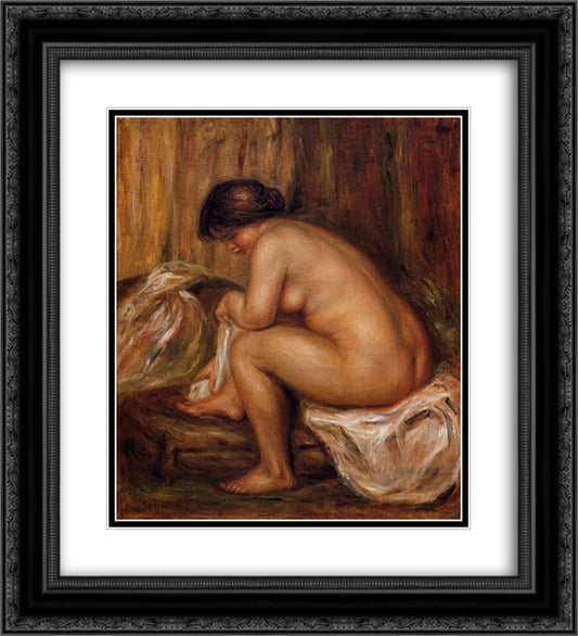 After Bathing 20x22 Black Ornate Wood Framed Art Print Poster with Double Matting by Renoir, Pierre Auguste